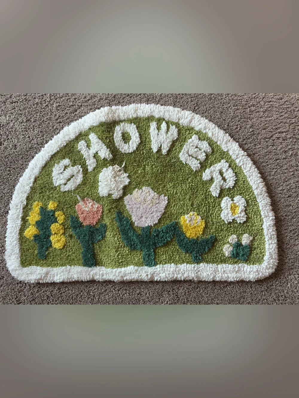 Green Floral Half-Moon Welcome Tufted Rug